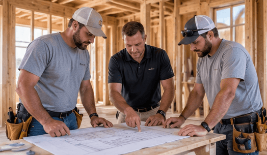 The Coastline crew reviewing plans on a job site.
