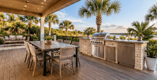 Backyard deck and outdoor kitchen.