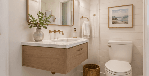 Guest bathroom with a floating vanity.