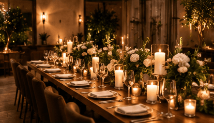 A long table set for a private celebration.