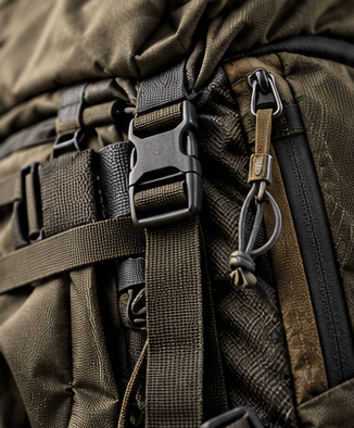 A close detail of stitching and materials.