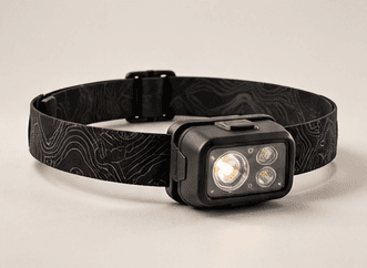 A compact headlamp on a clean light background.